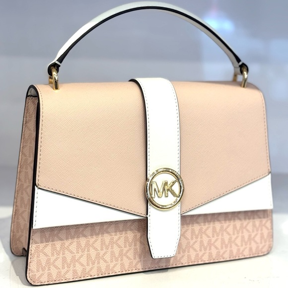 Greenwich Medium Signature Logo Satchel Bag Powder Blush Multi - Picture 3 of 7